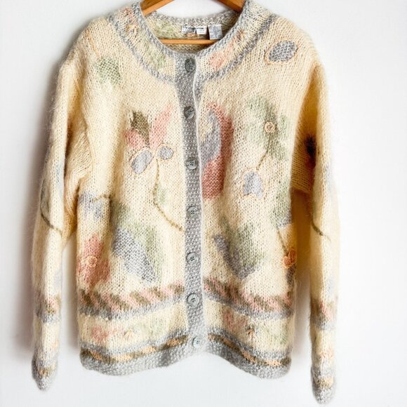 Liz Claiborne Wool Mohair Blend Pastel Floral Cardigan S - Picture 3 of 8